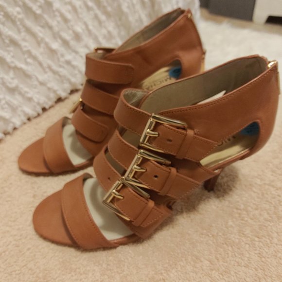 Michael Kors Cage Kitten Heels Back Zip, Cognac - Picture 1 of 7